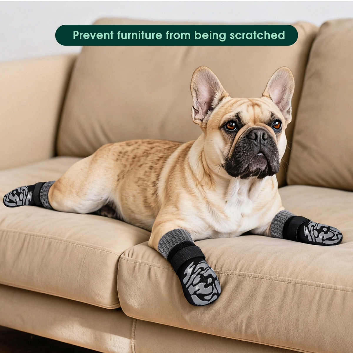 Kuoser Non-Slip Dog Socks for Hardwood Floors & Hot Pavement, Adjustable Pet Socks to Stop Licking and Slipping, Black, M