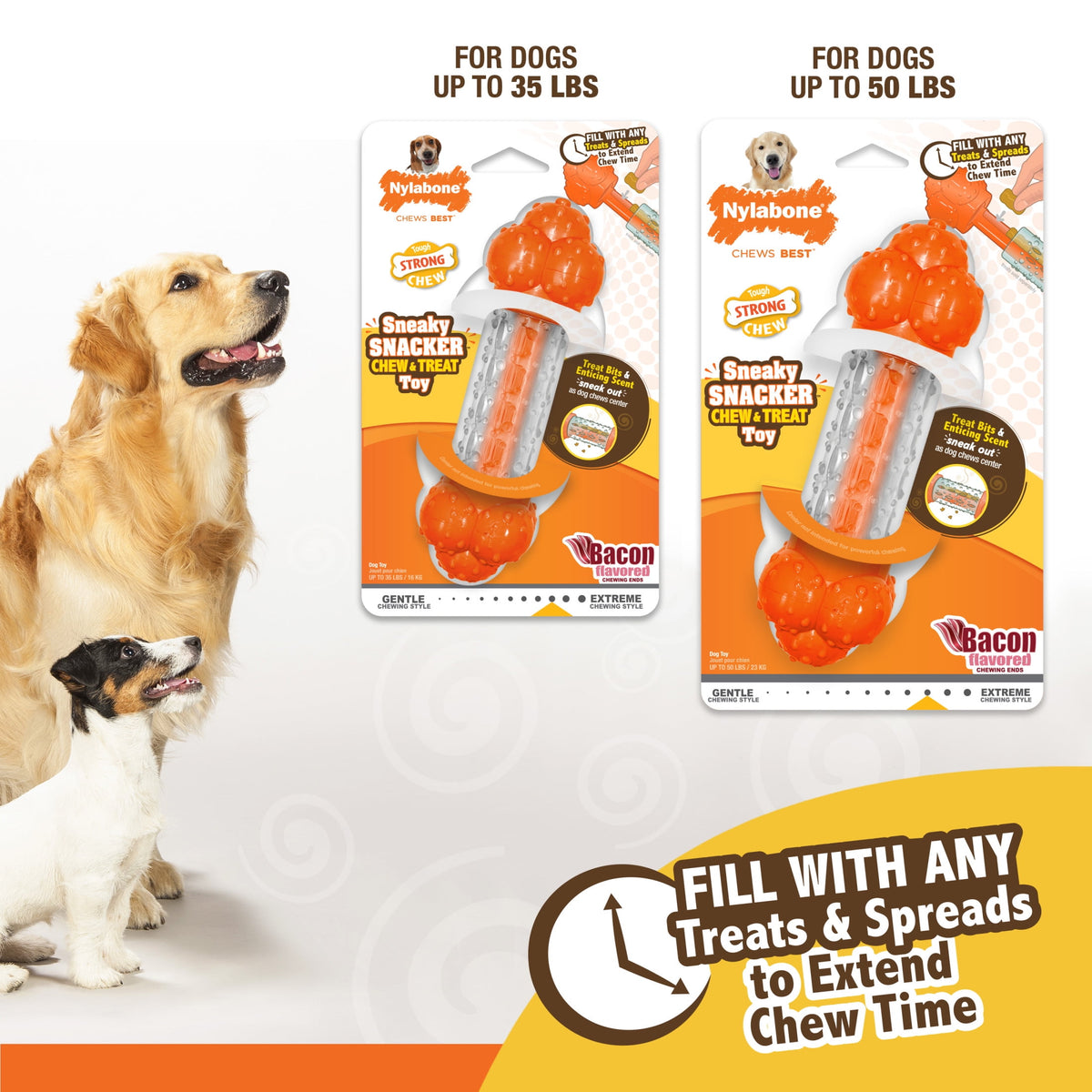 Nylabone Sneaky Snacker Dog Treat Toy Bacon Orange Large (1 Count)