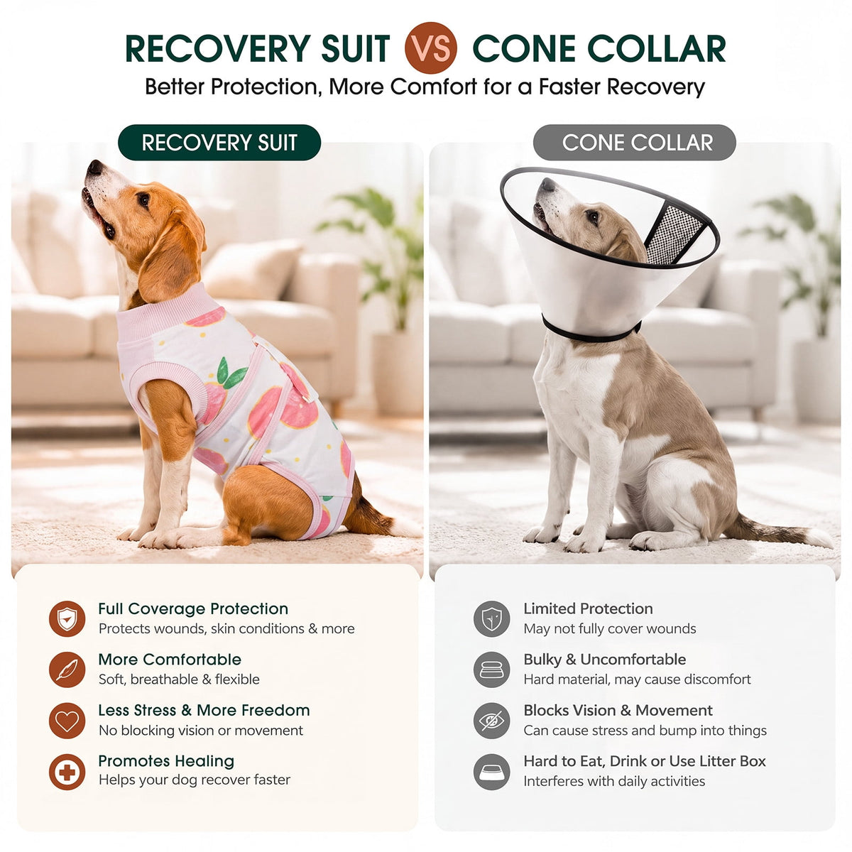 Kuoser Dog Surgical Recovery Suit Dogs Cat Onesie after Surgery,Brown,XL