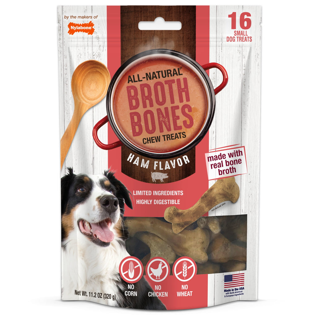 Nylabone Broth Bones Natural Dog Treats for Dogs, Bone Broth Dog Bones, Ham Flavor, For Large Dogs (1 Count)