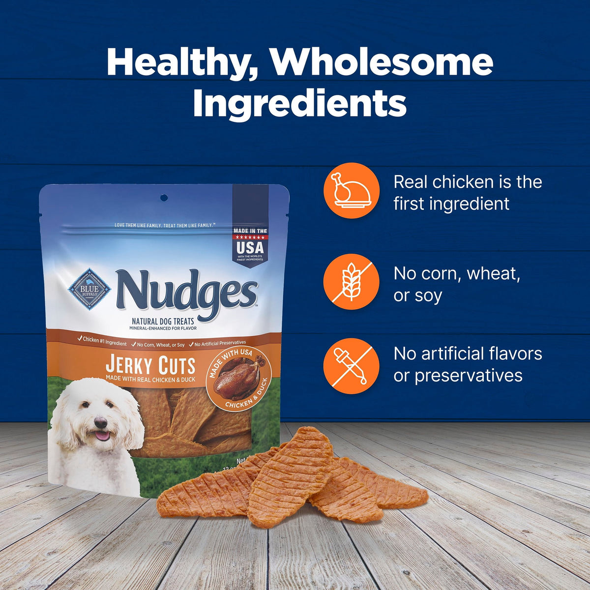 Blue Buffalo Nudges Jerky Cuts, Natural Dog Treats, Duck Jerky, 28oz Bag