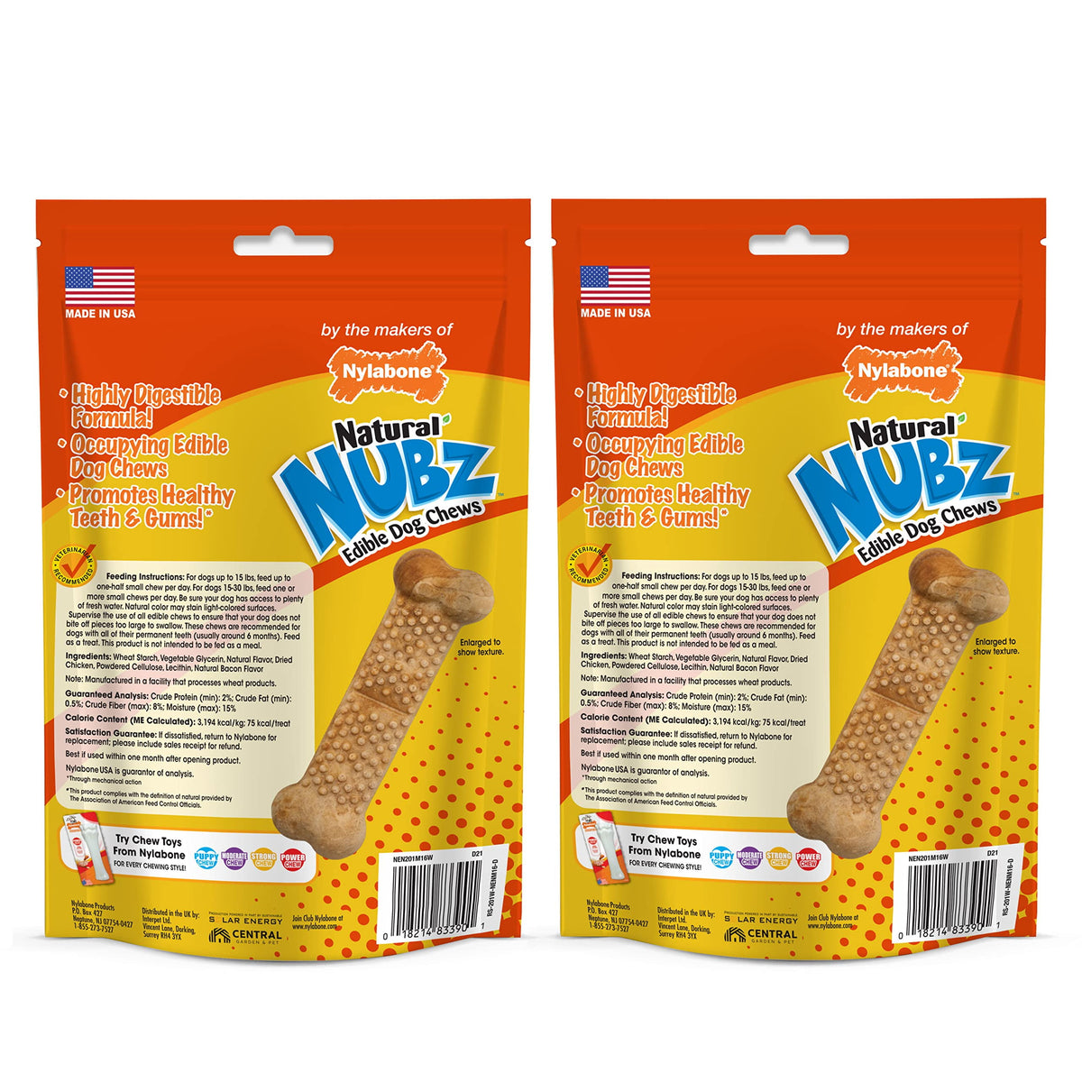 Nylabone Natural Nubz Edible Dog Chews Value Pack of 66ct. / 7.8 lbs. Total (3 x 2.6 lb / 22 ct Bags), 66 large chews; in 3- 2.6lb bags By Visit the Nylabone Store