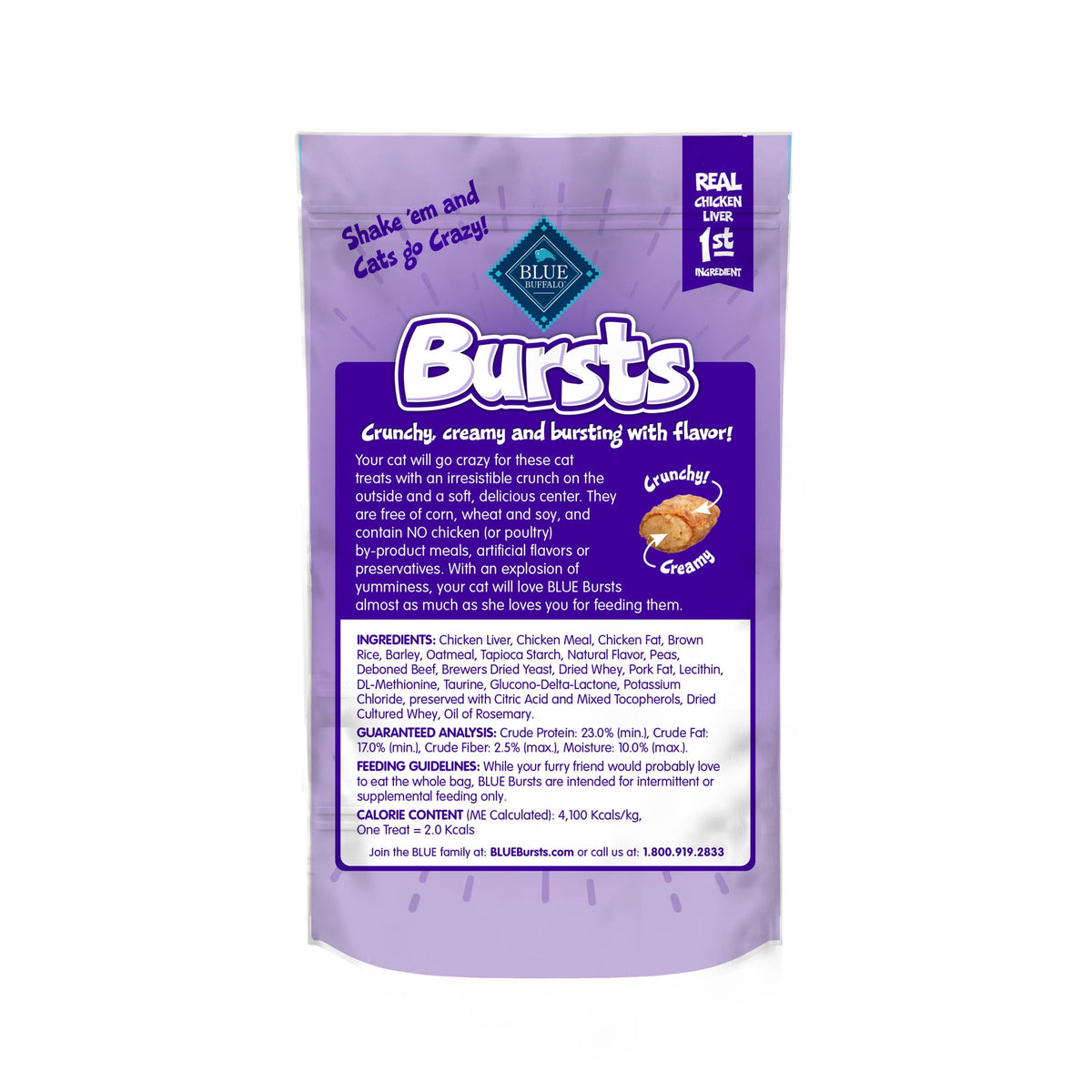 Blue Buffalo Bursts Crunchy & Creamy Cat Dry Treats, Great for Training, Liver & Beef, 5-oz. Bag