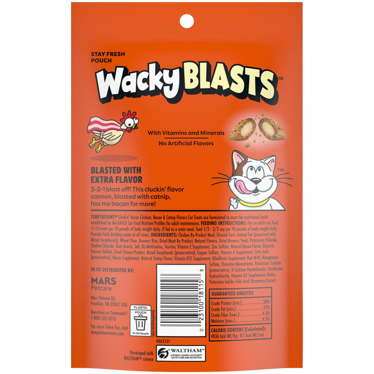 Temptations Cat Treats Wacky Blasts, Cluckin’ Bacon Flavor, 3 oz. Pouch (12 pack)
