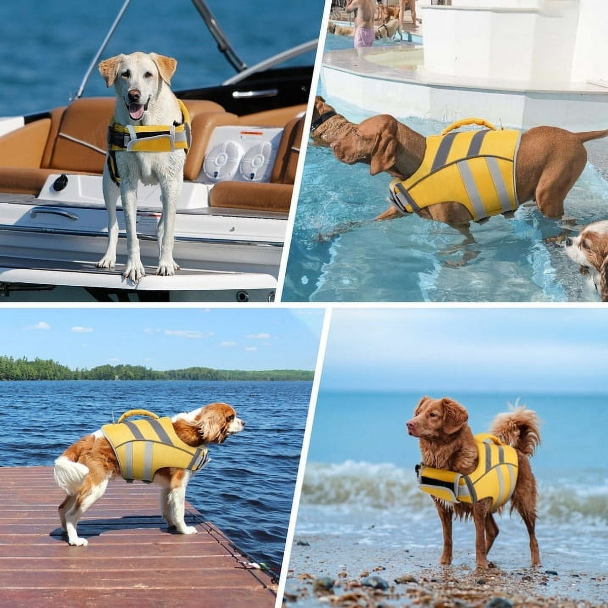 Kuoser Dog Life Jacket with Reflective Stripes, Adjustable Dog Life Vest, Red, M