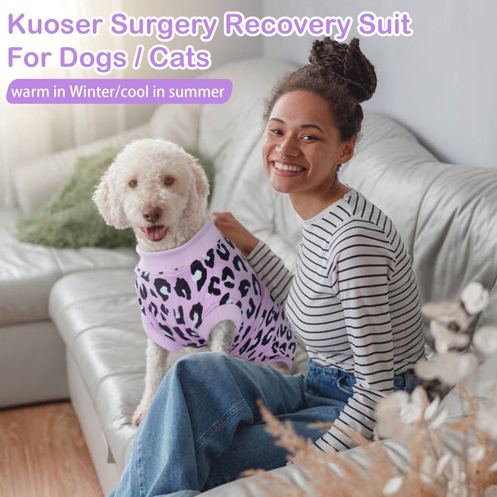 Kuoser Dog Recovery Suit after Surgery, Professional Surgical Onesie for Male Female Dogs, Soft Pet Surgery Suit for Abdominal Wounds Skin Disease, Purple Leopard, XL