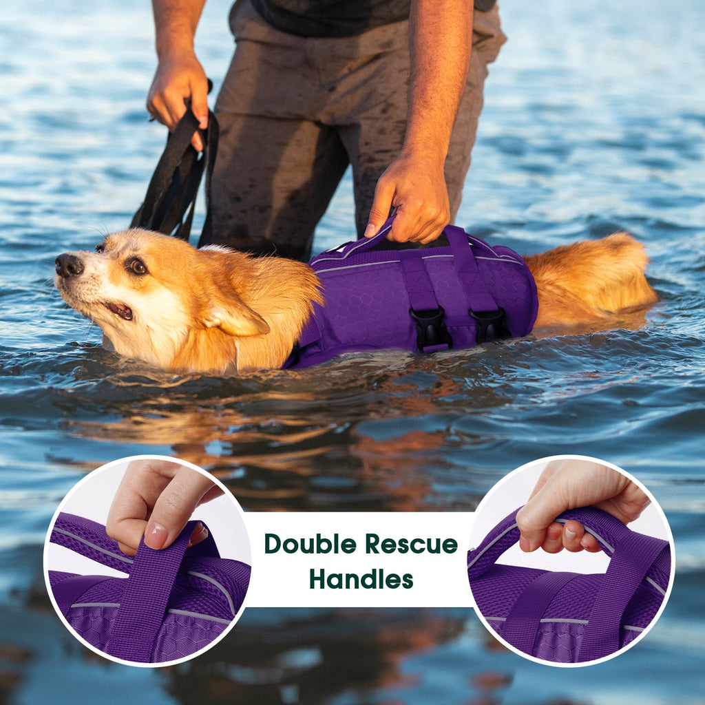 Kuoser Dog Life Jacket, Reflective and Adjustable Dog Life Vest for Small Medium Large Dogs Red, S