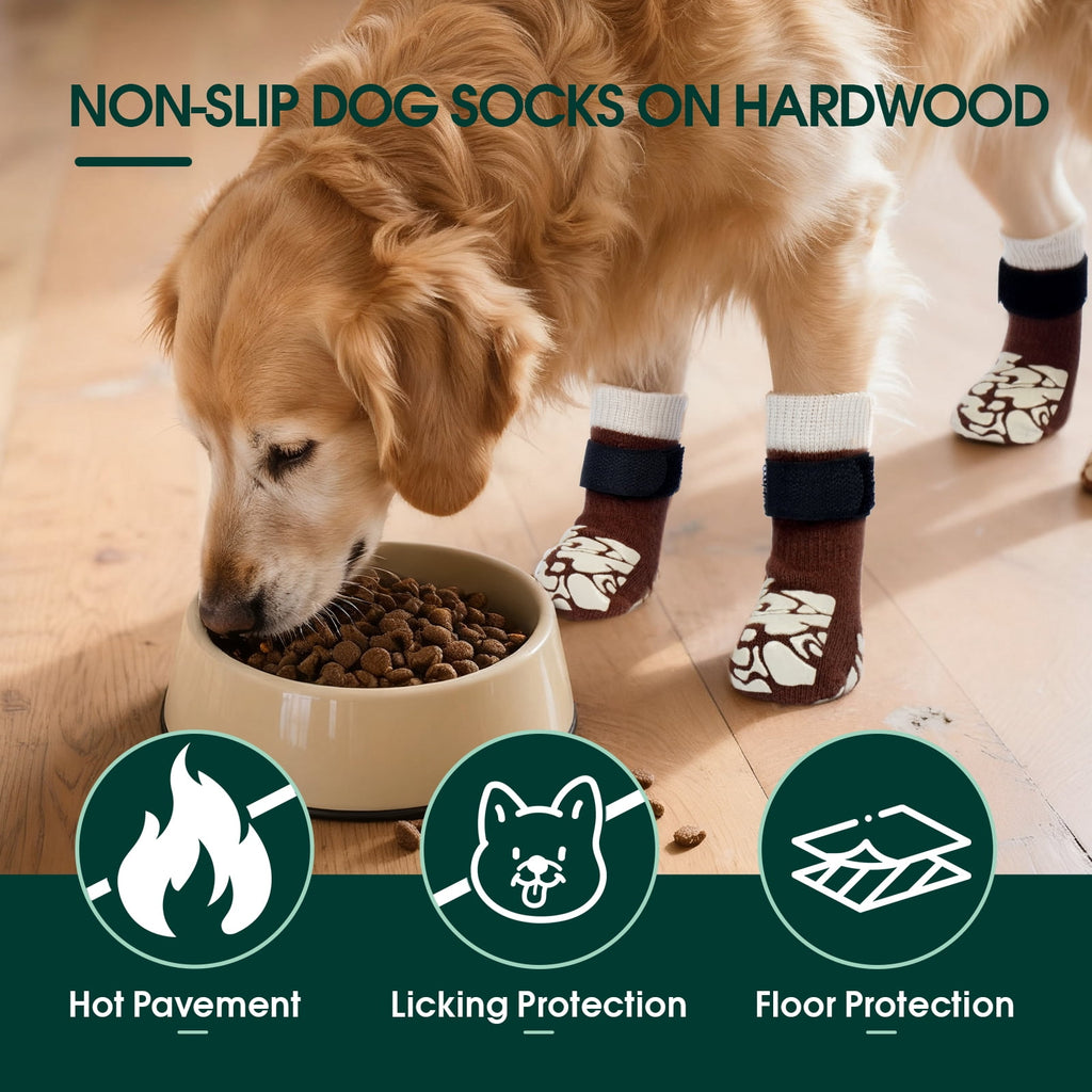 Kuoser Non-Slip Dog Socks for Hardwood Floors & Hot Pavement, Adjustable Pet Socks to Stop Licking and Slipping, Black, M