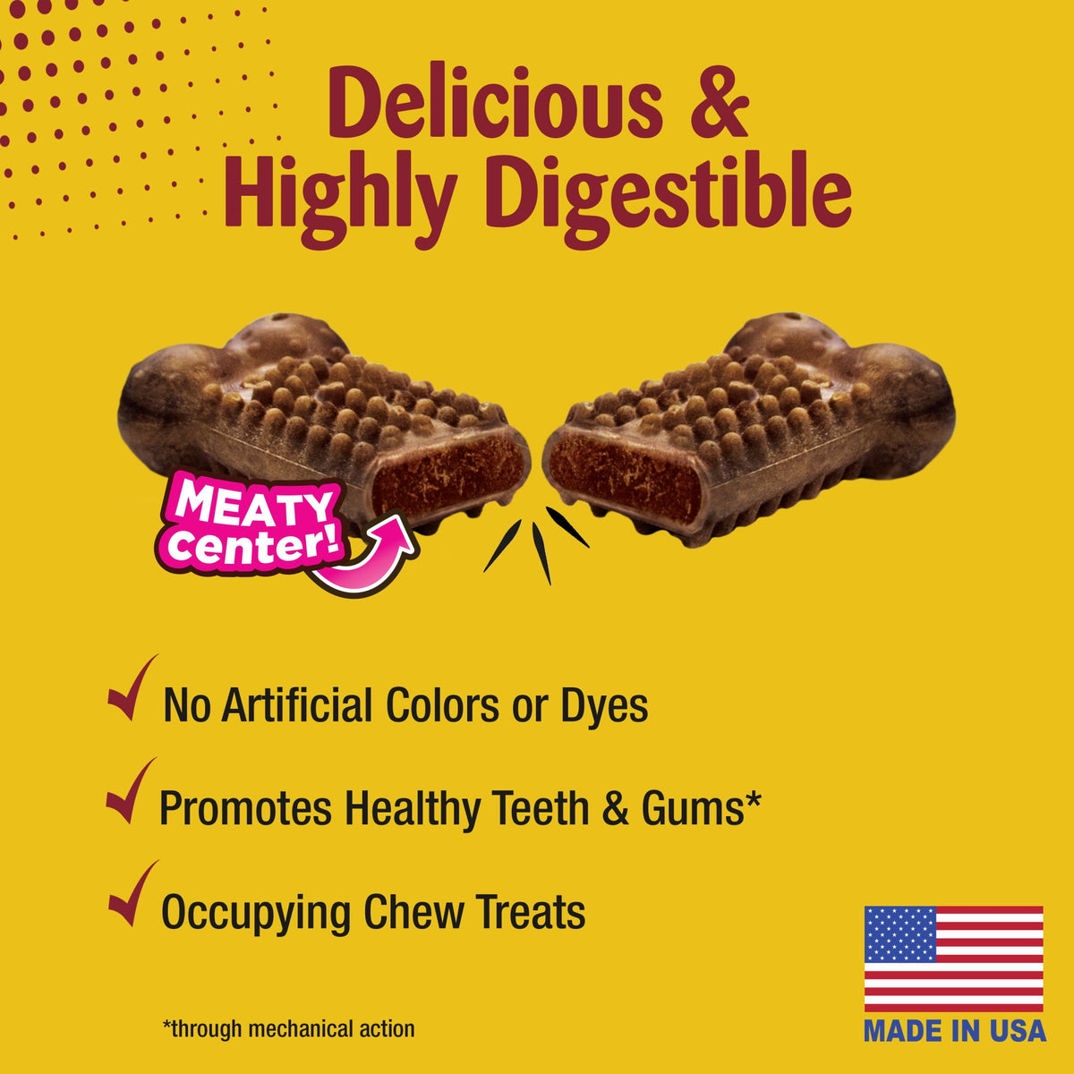 Nylabone Nubz Meaty Center Dog Treats for Small Dogs, Beef Flavor Dog Bones, Small - Up to 30 lbs., 20 Count