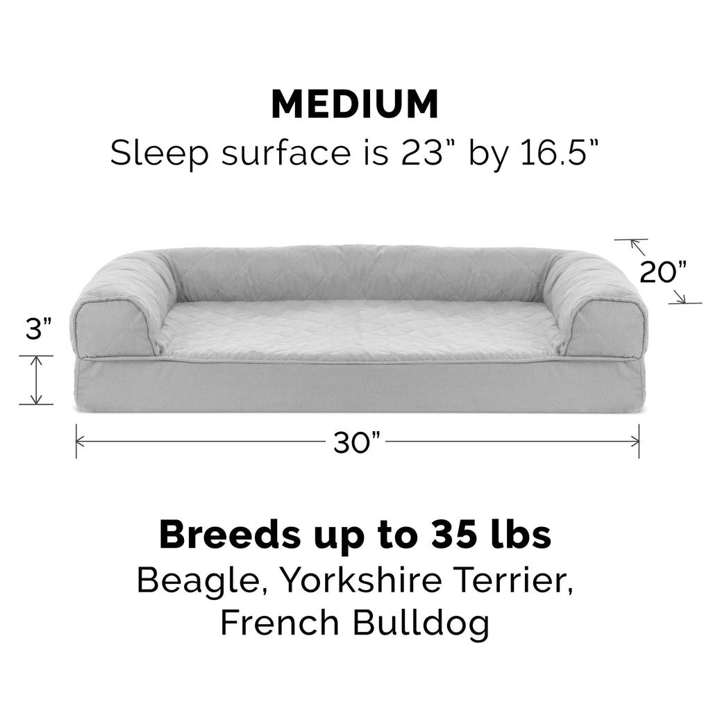FurHaven Pet Products Quilted Orthopedic Sofa Pet Bed for Dogs & Cats - Silver Gray, Medium