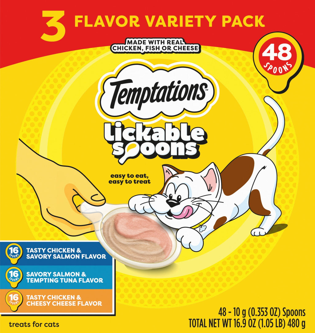Temptations Lickable Spoons Adult Wet Cat Treat Variety Pack, 10 Grams, 72 Count