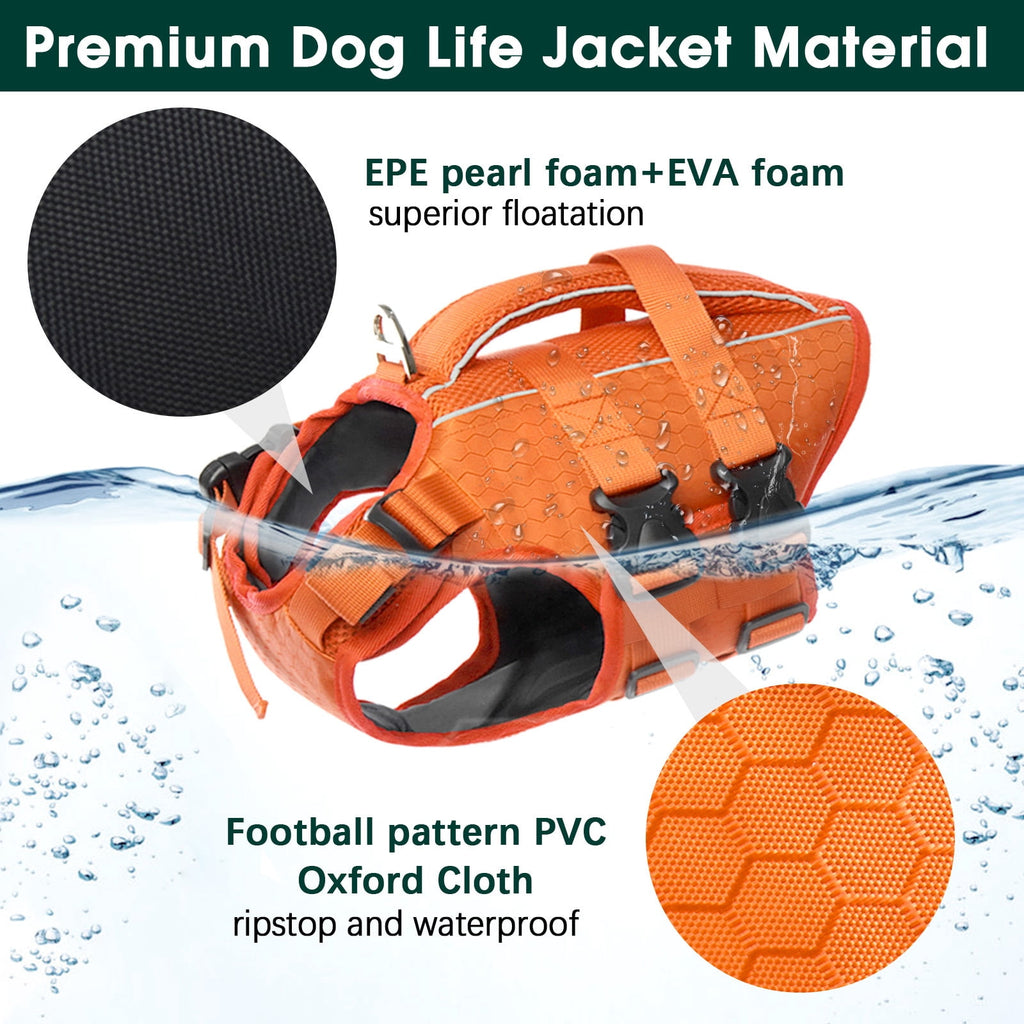 Kuoser Dog Life Jacket, Reflective and Adjustable Dog Life Vest for Small Medium Large Dogs Red, S