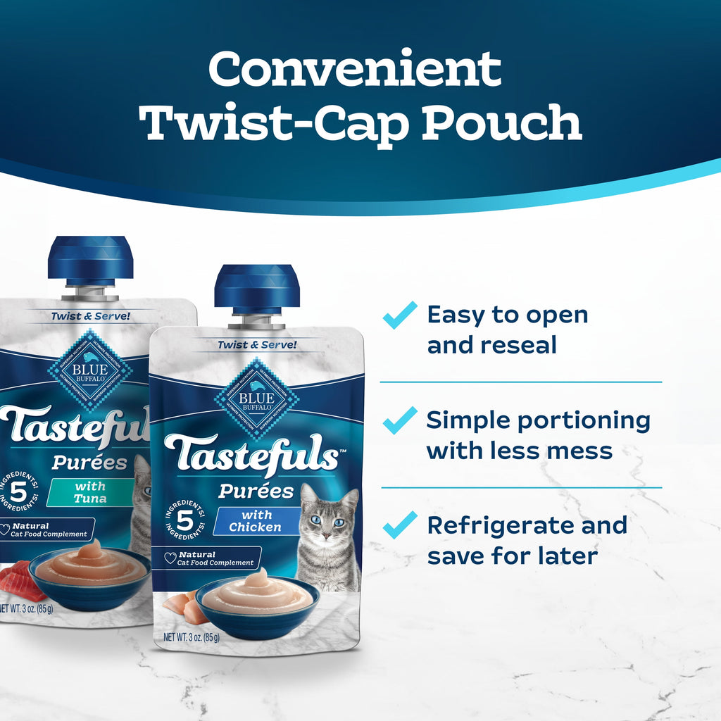 Blue Buffalo Tastefuls Purées Chicken & Tuna Variety Pack, 3-oz. (12 Pouches, 6 of Each)