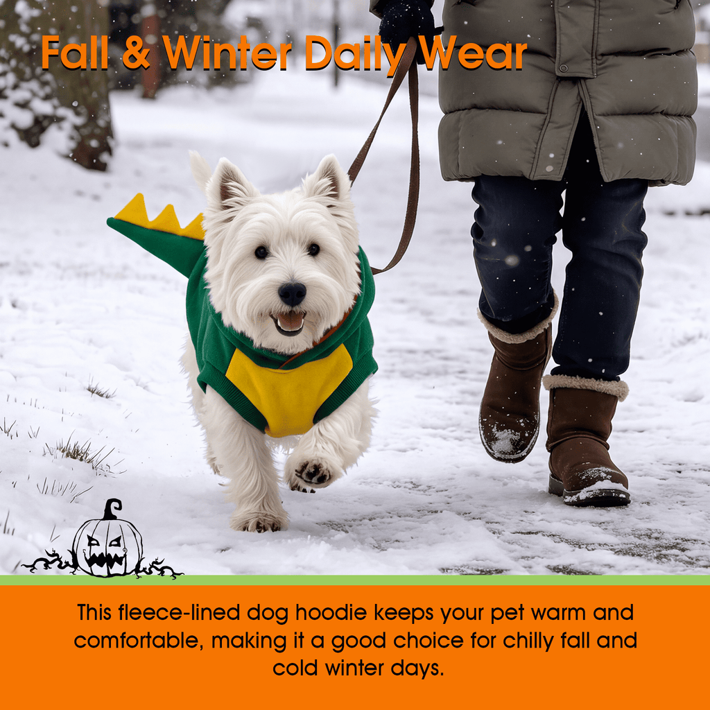 Kuoser Dog Dinosaur Halloween Costume, Funny Fleece Hoodie for Medium Dogs, Orange, M