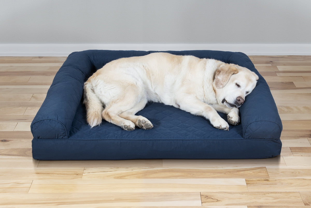 FurHaven Classic Sofa Orthopedic Dog Bed For Large Dogs, Solid Orthopedic Foam Slab for Joint Support, Removable Washable Cover, Jumbo Plus/XXL, Quilted Sofa, Ensign Blue