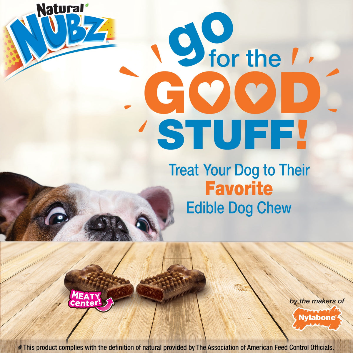 Nylabone Nubz Meaty Center Dog Treats for Small Dogs, Beef Flavor Dog Bones, Small - Up to 30 lbs., 20 Count