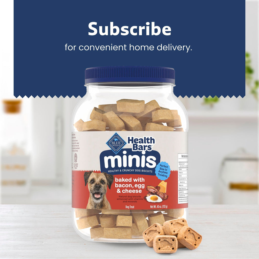 Blue Buffalo Health Bars Mini Dog Treats, Crunchy Biscuits, Bacon, Egg & Cheese, 40oz Tub