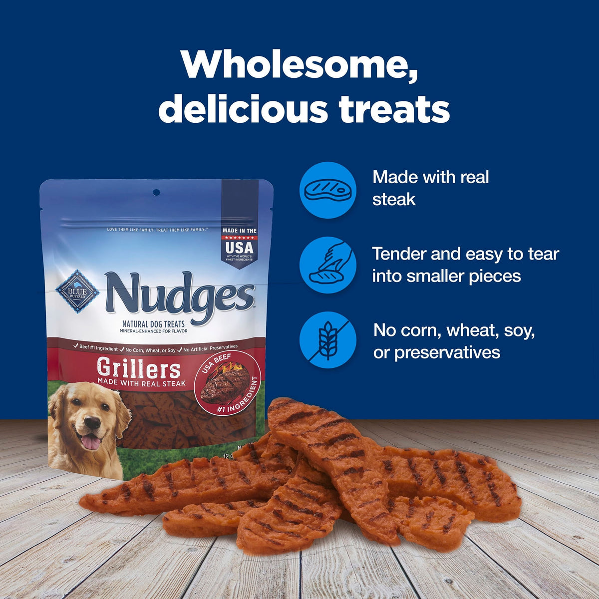 Blue Buffalo Nudges Grillers, Natural Dog Treats, Steak, 12oz Bag