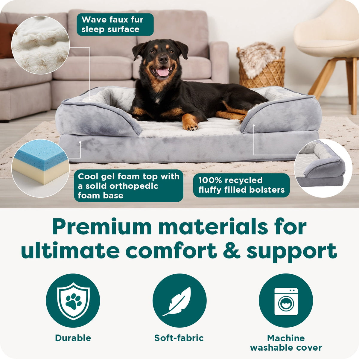 FurHaven Pet Products Velvet Waves Perfect Comfort Cooling Gel Top Sofa-Style Pet Bed for Dogs & Cats - Brownstone, Medium