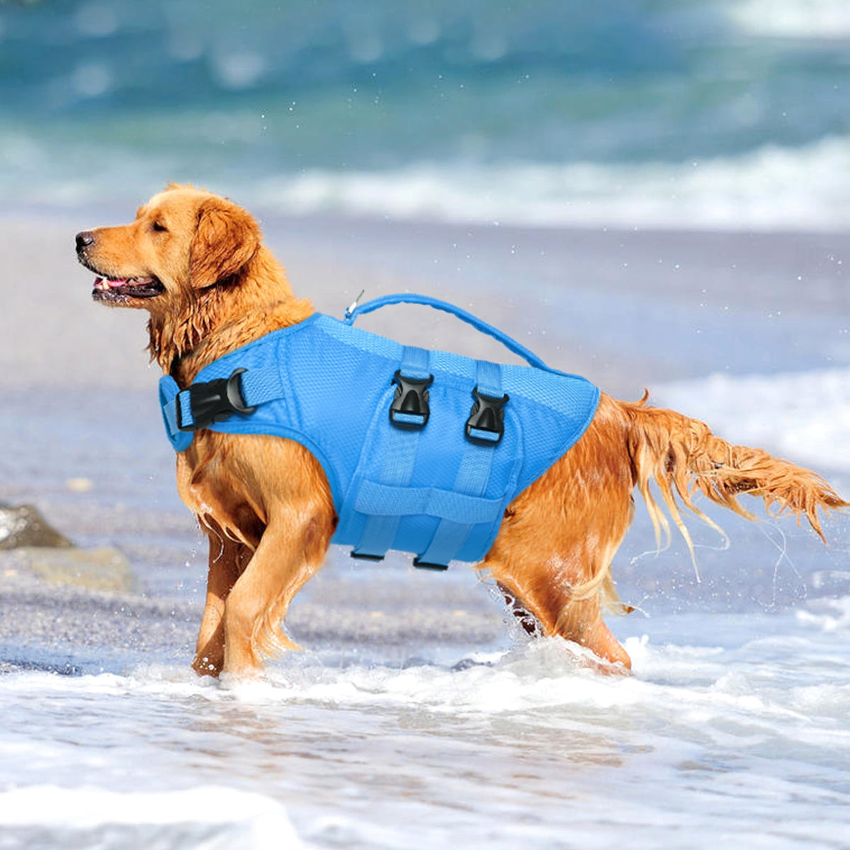 Kuoser Dog Life Jacket, Reflective Life Vest with Rescue Handle for Small Medium Large Dogs, Rosered, L