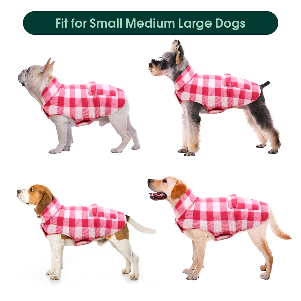 Kuoser British Style Plaid Dog Winter Coat, Windproof Cozy Cold Weather Jacket for Dogs, Blue, M