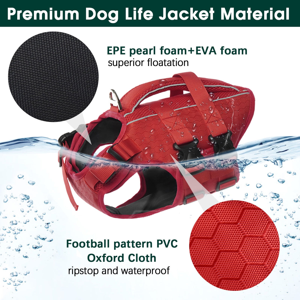 Kuoser Dog Life Jacket, Reflective and Adjustable Dog Life Vest for Small Medium Large Dogs Red, S