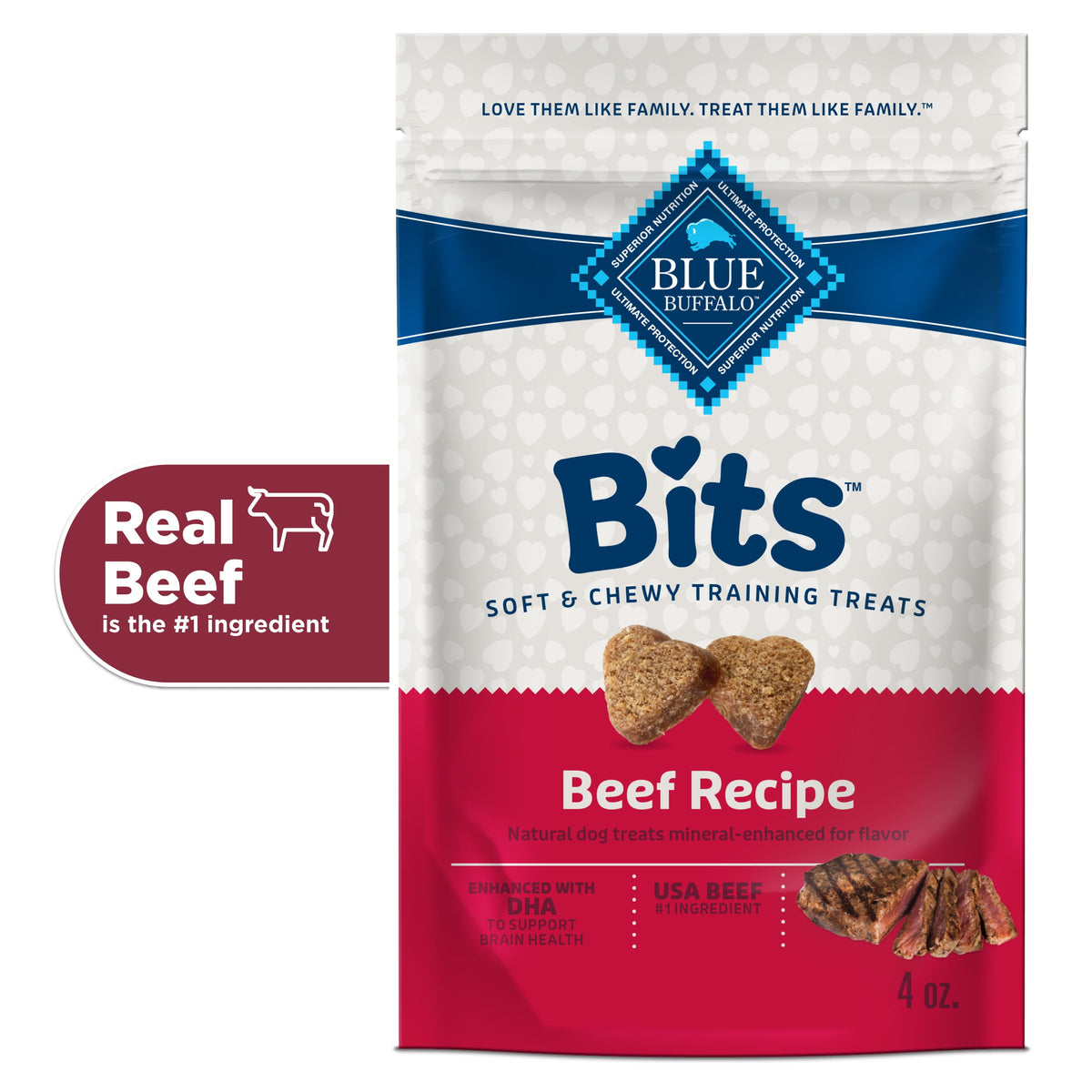 Blue Buffalo Bits Soft Dog Treats for Training, Made With Natural Ingredients & Enhanced with DHA, Beef Recipe, 19-oz Bag
