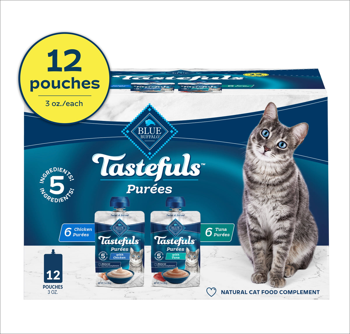 Blue Buffalo Tastefuls Purées Chicken & Tuna Variety Pack, 3-oz. (12 Pouches, 6 of Each)