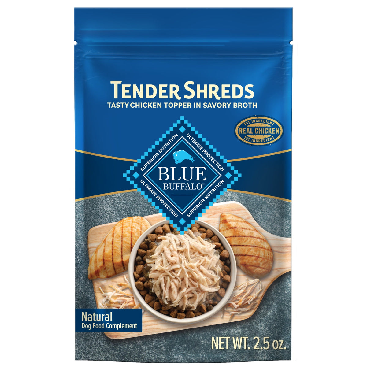 Blue Buffalo Tender Shreds Chicken Toppers, Dog Food, Chicken, 2.5oz. Pouch