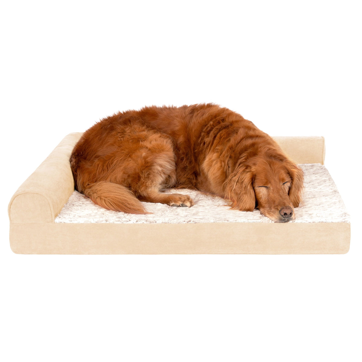 FurHaven Embossed Faux Fur & Suede Orthopedic Deluxe L-Chaise Pet Bed for Dogs & Cats - Gray, Jumbo Plus