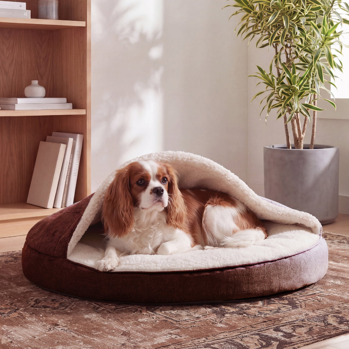 Furhaven 26" Round Orthopedic Dog Bed Sherpa & Suede Snuggery w/ Removable Washable Cover - Gray, 26-inch Faux Lambswool & Suede Gray 26 inch Snuggery (Orthopedic Foam)