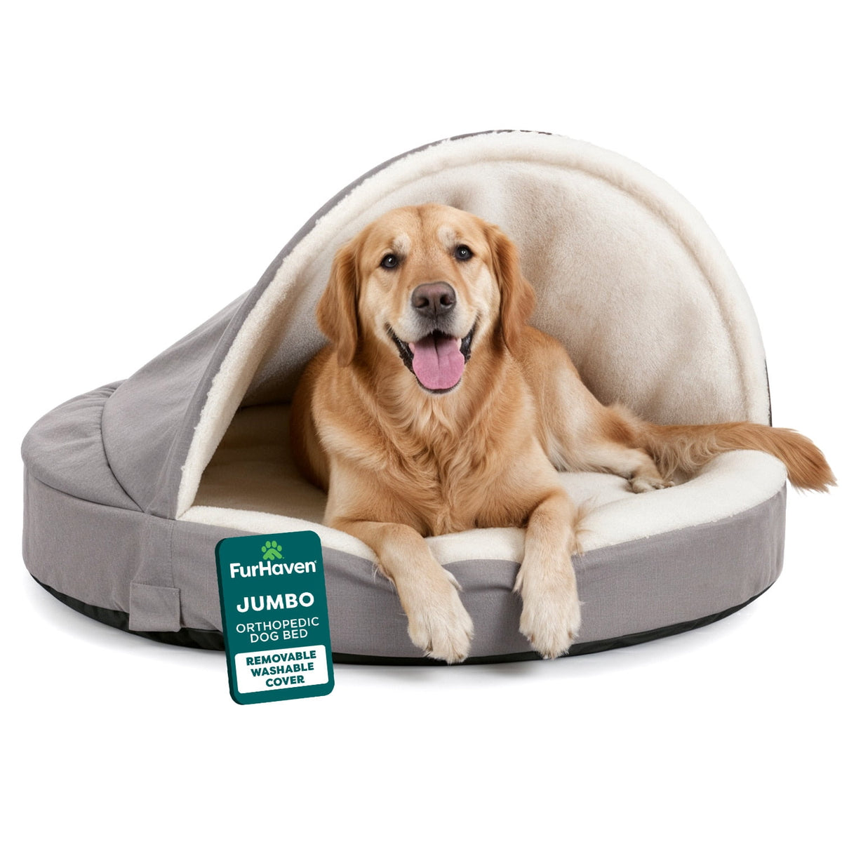 Furhaven 26" Round Orthopedic Dog Bed Sherpa & Suede Snuggery w/ Removable Washable Cover - Gray, 26-inch Faux Lambswool & Suede Gray 26 inch Snuggery (Orthopedic Foam)