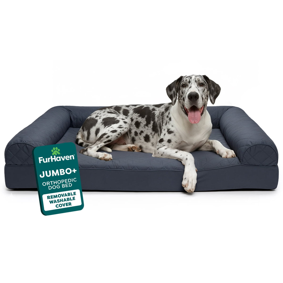 FurHaven Classic Sofa Orthopedic Dog Bed For Large Dogs, Solid Orthopedic Foam Slab for Joint Support, Removable Washable Cover, Jumbo Plus/XXL, Quilted Sofa, Ensign Blue