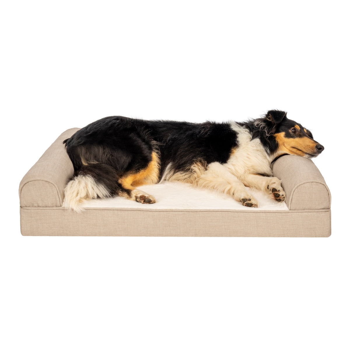 FurHaven Pet Products Plush & Performance Linen Orthopedic Sofa Pet Bed for Dogs & Cats - Mist Gray, Large