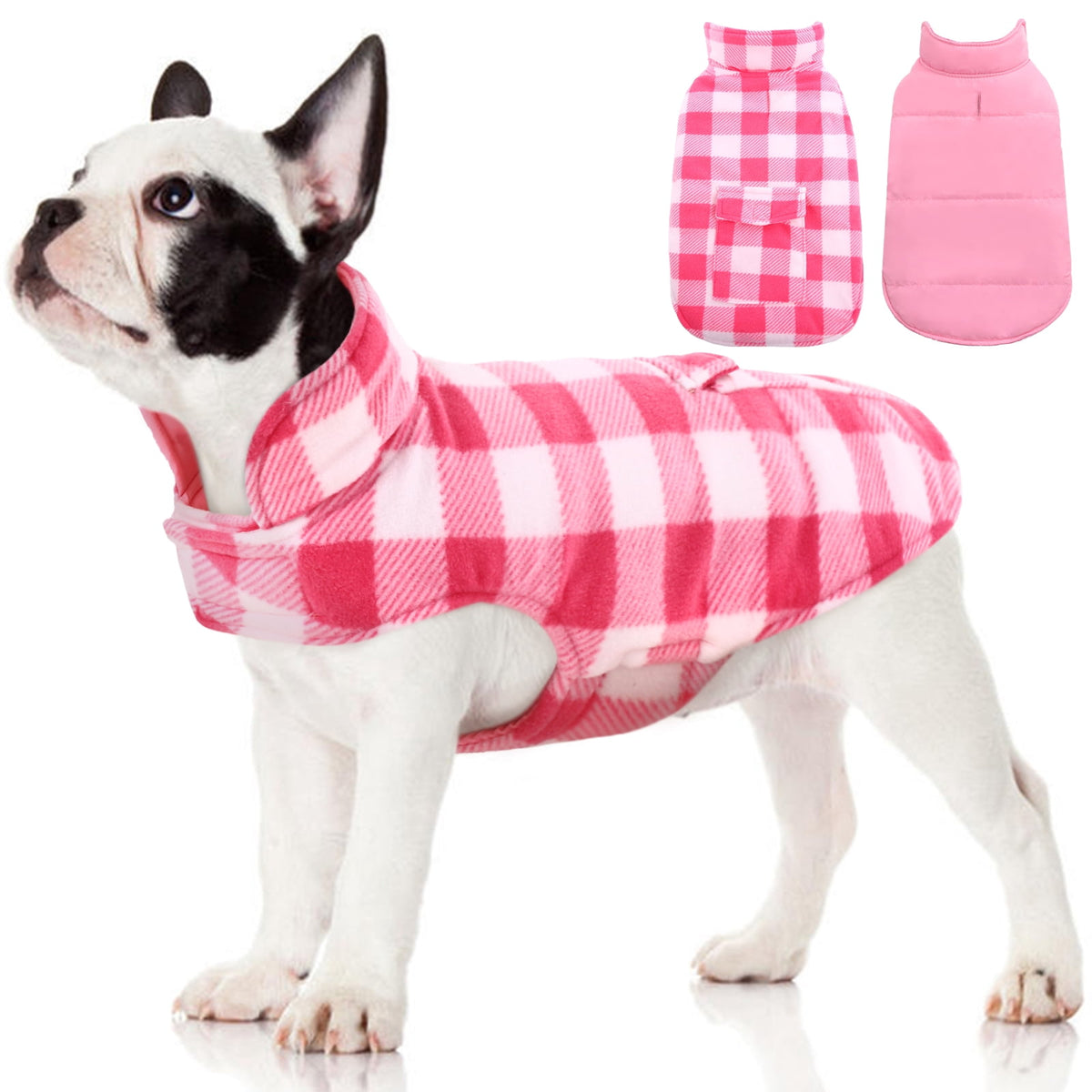 Kuoser British Style Plaid Dog Winter Coat, Windproof Cozy Cold Weather Jacket for Dogs, Blue, M