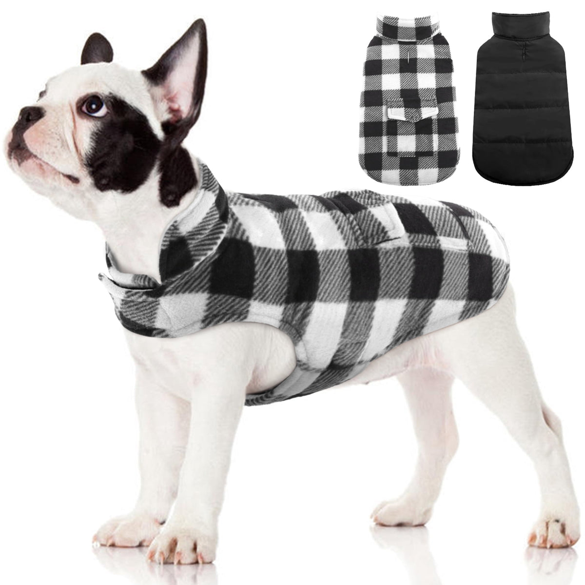 Kuoser British Style Plaid Dog Winter Coat, Windproof Cozy Cold Weather Jacket for Dogs, Blue, M