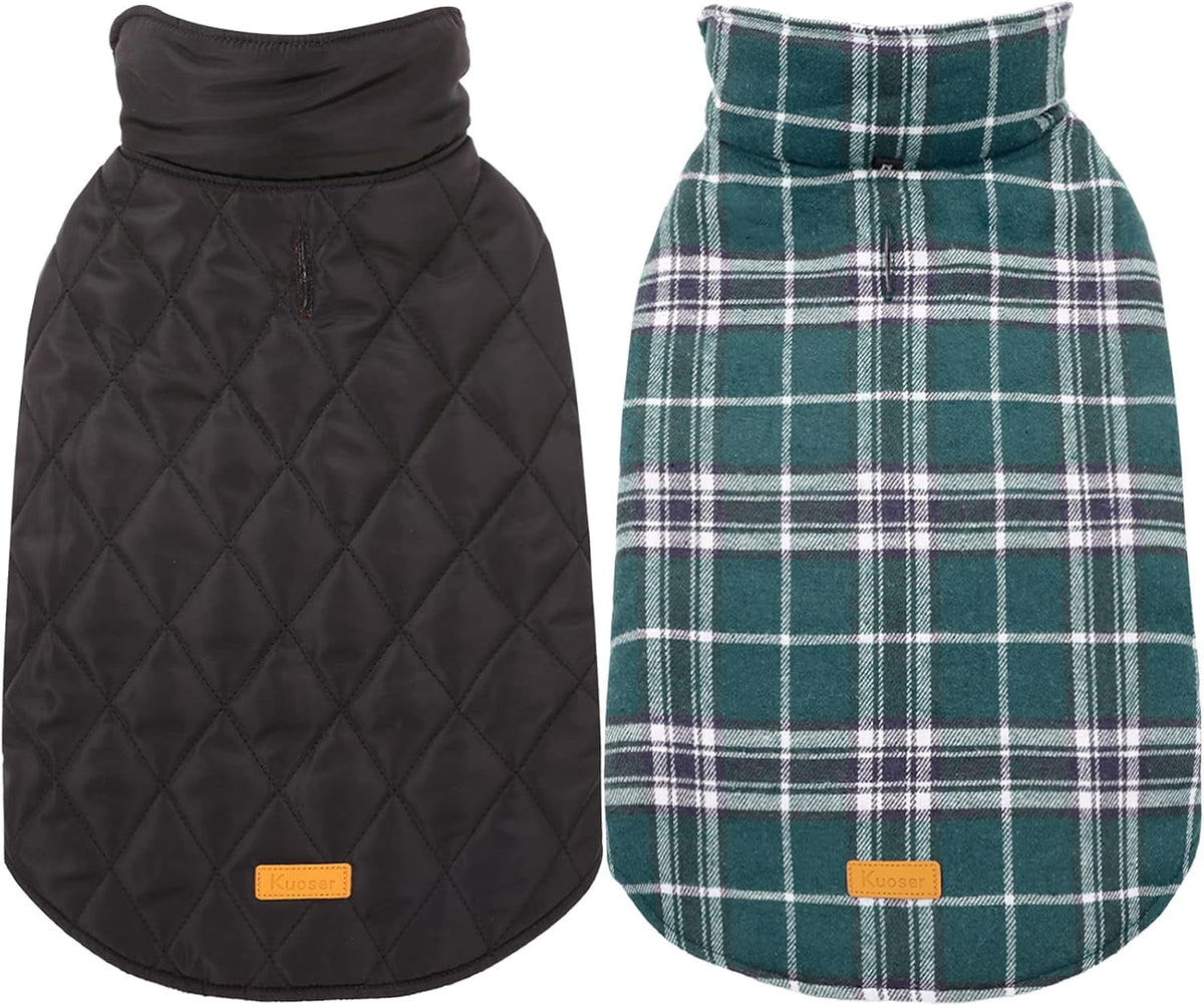 Kuoser Reversible Dog Coat Adjustable British Style Plaid Pet Jacket, Waterproof and Windproof, Blue, M