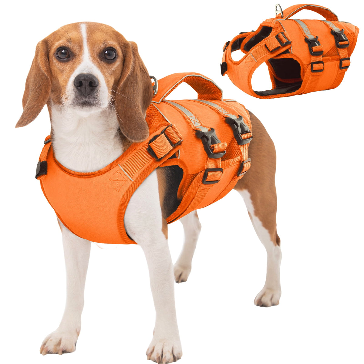 Kuoser Dog Life Jacket, High Flotation Dog Life Vest for Swimming Boating, Red, S