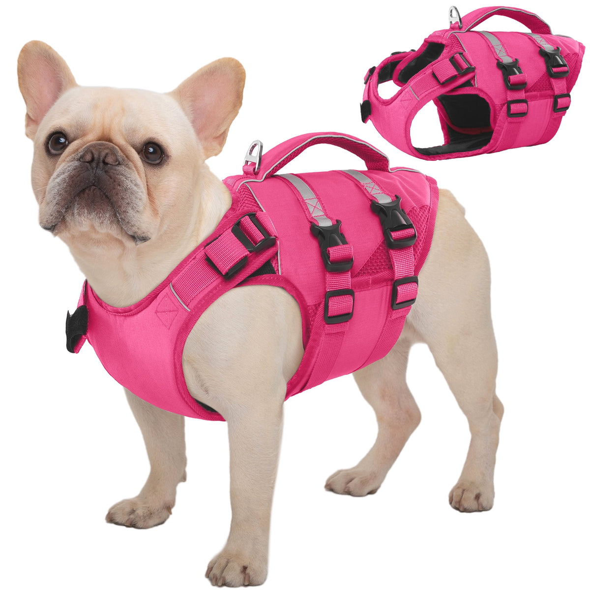Kuoser Dog Life Jacket, High Flotation Dog Life Vest for Swimming Boating, Red, S