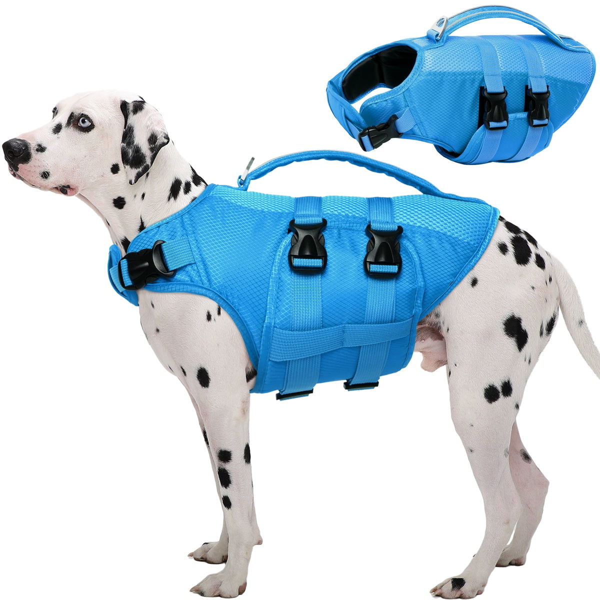 Kuoser Dog Life Jacket, Reflective Life Vest with Rescue Handle for Small Medium Large Dogs, Rosered, L