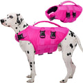 Kuoser Dog Life Jacket, Reflective Life Vest with Rescue Handle for Small Medium Large Dogs, Rosered, L