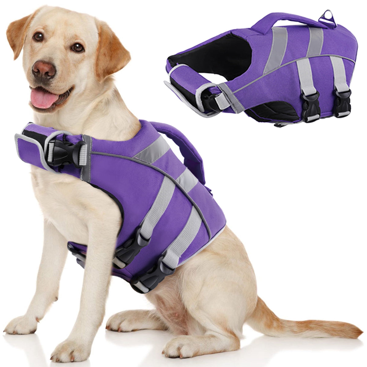 Kuoser Dog Life Jacket with Reflective Stripes, Adjustable Dog Life Vest, Red, M