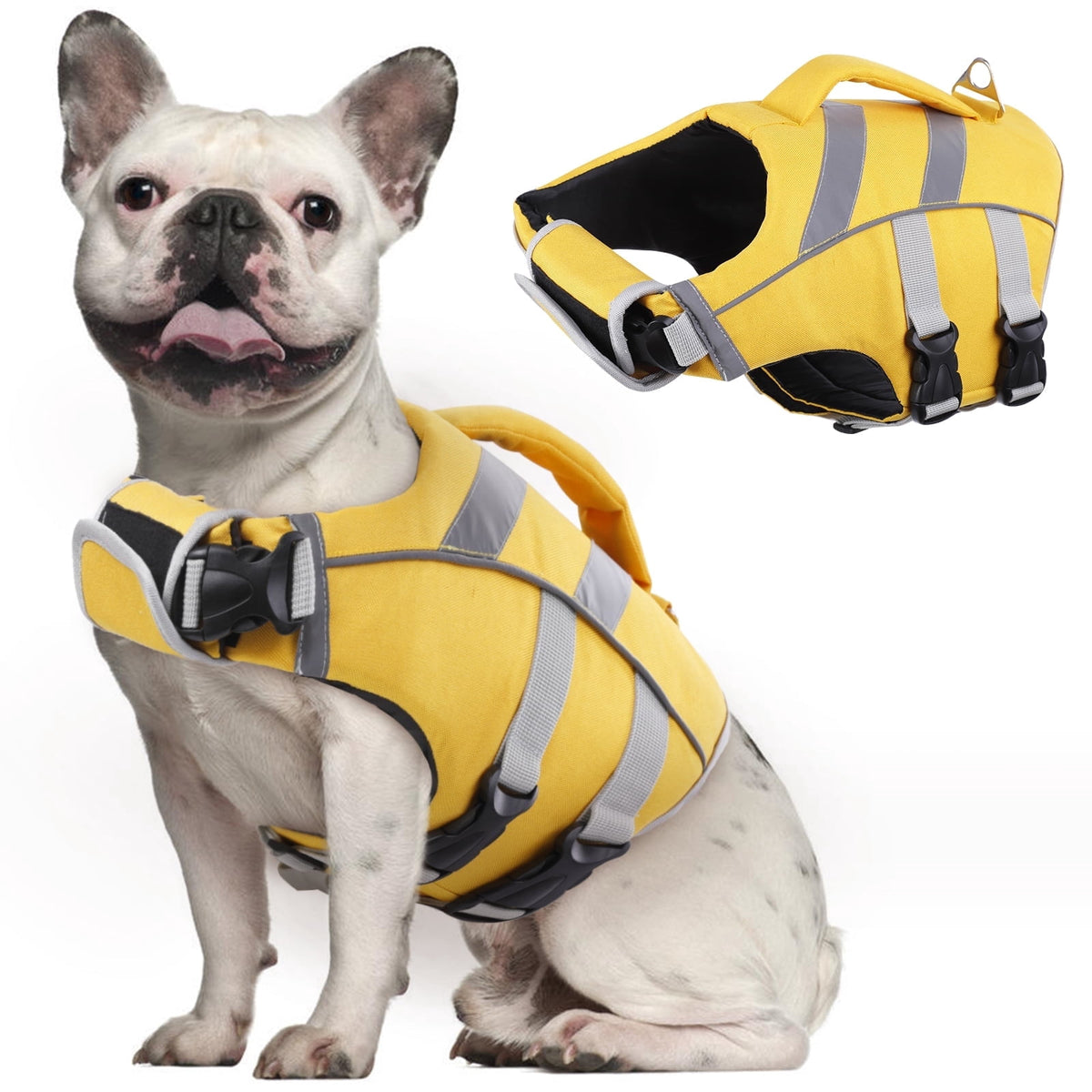 Kuoser Dog Life Jacket with Reflective Stripes, Adjustable Dog Life Vest, Red, M