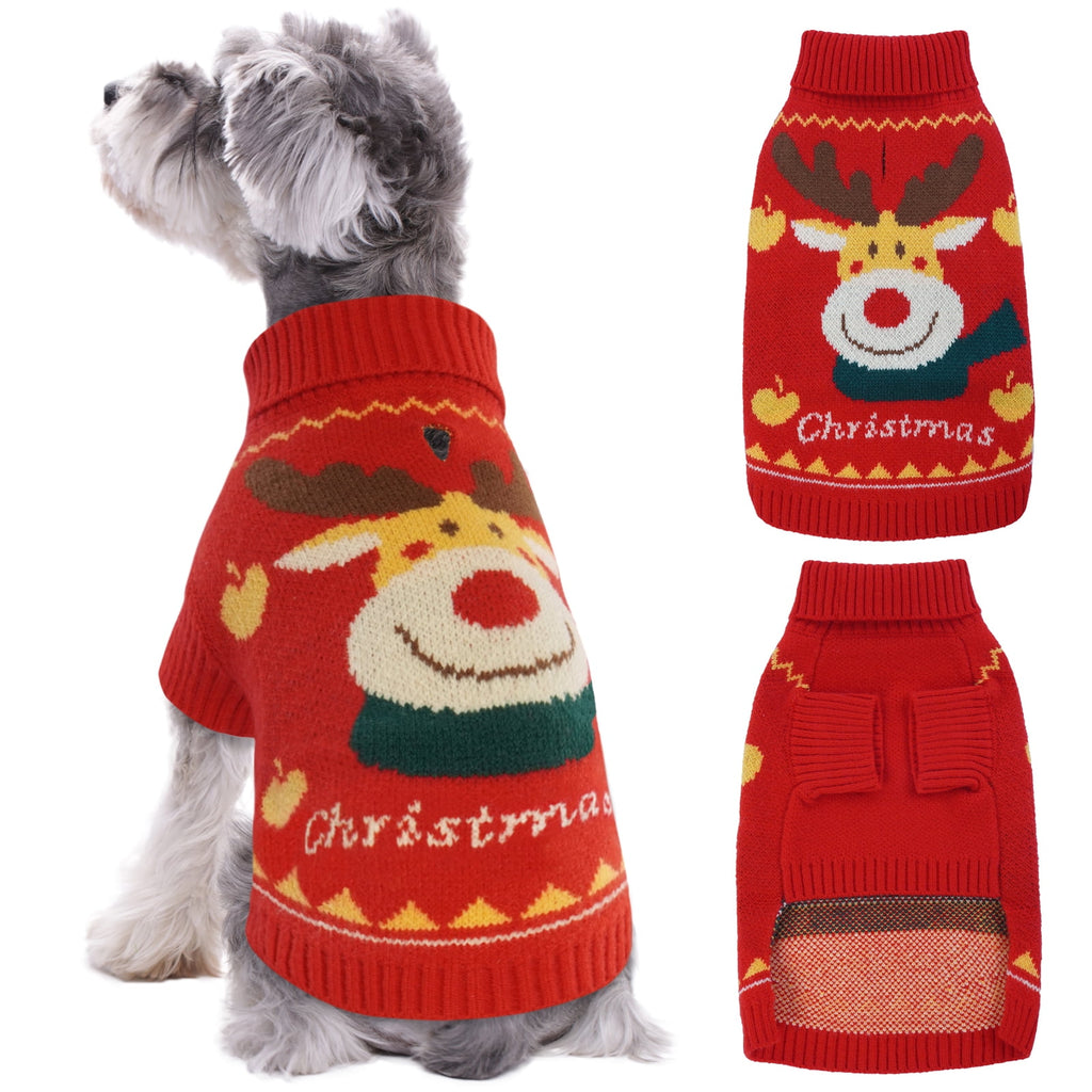 Kuoser Dog Cat Sweater Warm Pet Knitwear Christmas Clothes for Dogs, Red, XL