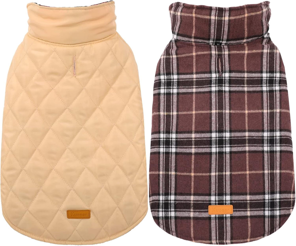 Kuoser Reversible Dog Coat Adjustable British Style Plaid Pet Jacket, Waterproof and Windproof, Blue, M
