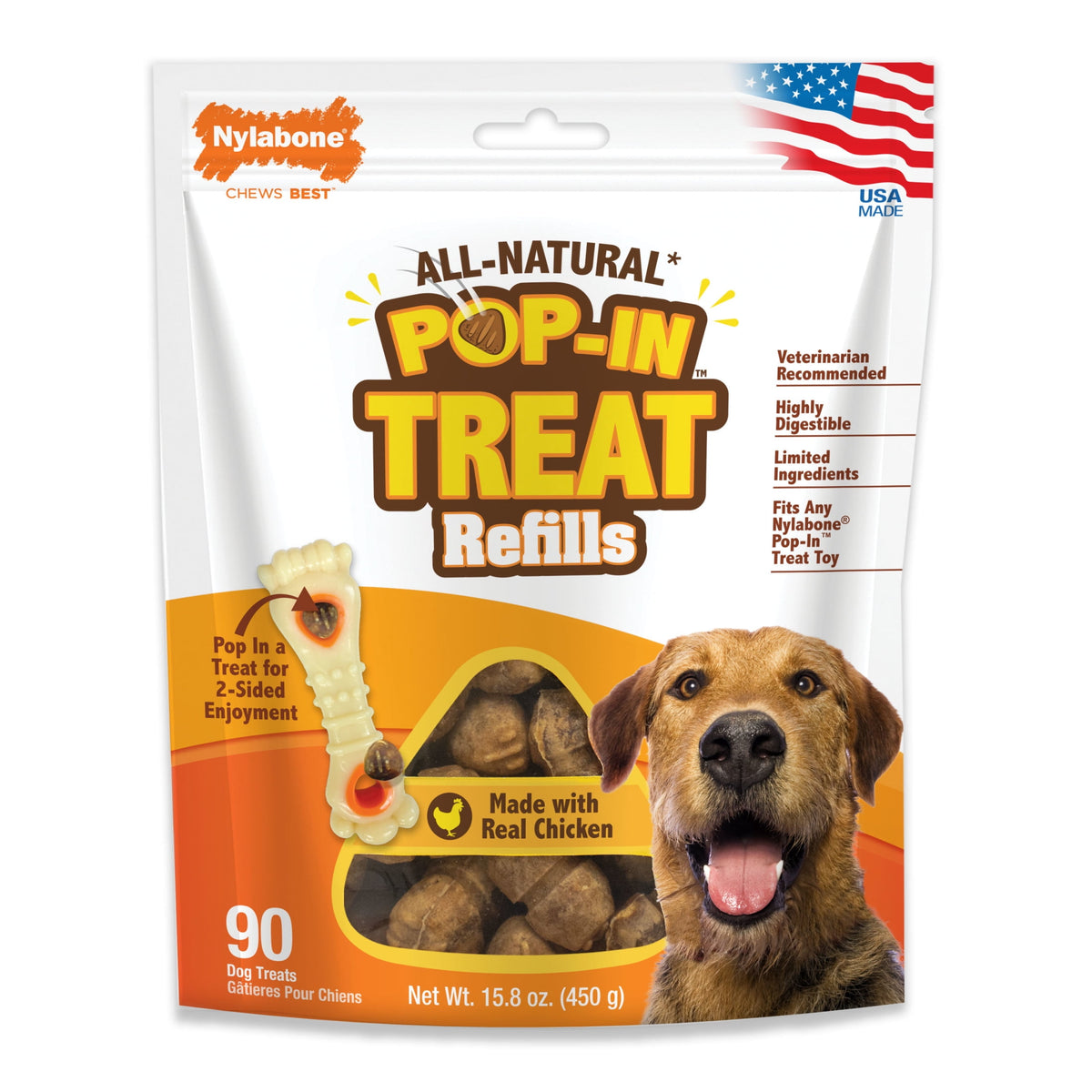 Nylabone Pop-In Treat Toy Dog Treat Refills, Natural Dog Biscuits, Chicken Flavor, 30 Count