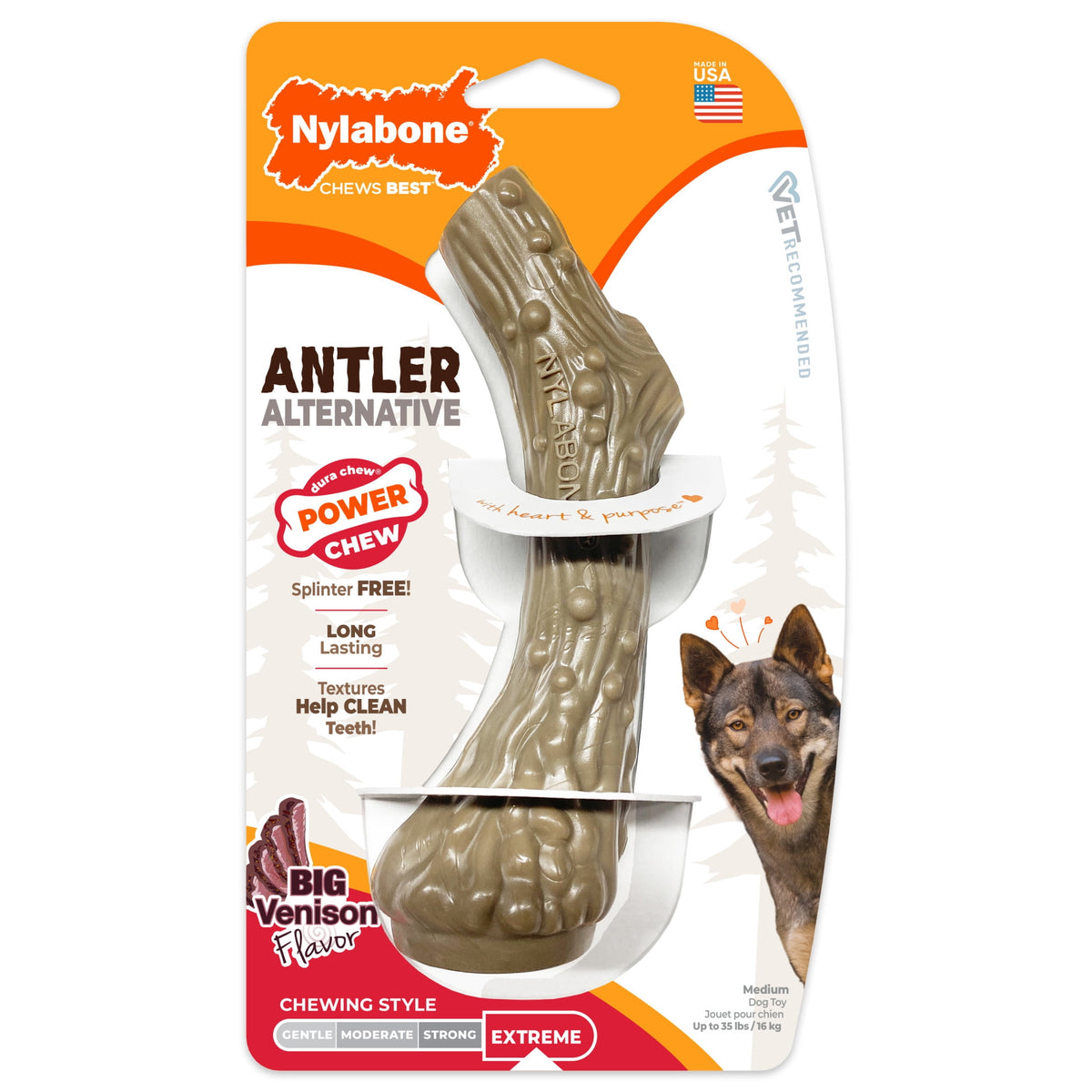 Nylabone Power Chew Antler Alternative Dog Chew Toy Venison Medium (1 Count)