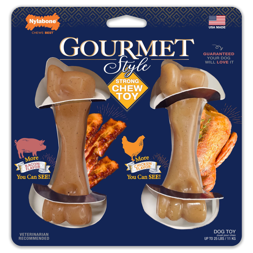 Nylabone Strong Chew Gourmet Style Femur Bone Dog Toy, Dog Chew Toy, Bacon & Chicken Flavor, Small, 2 Pack