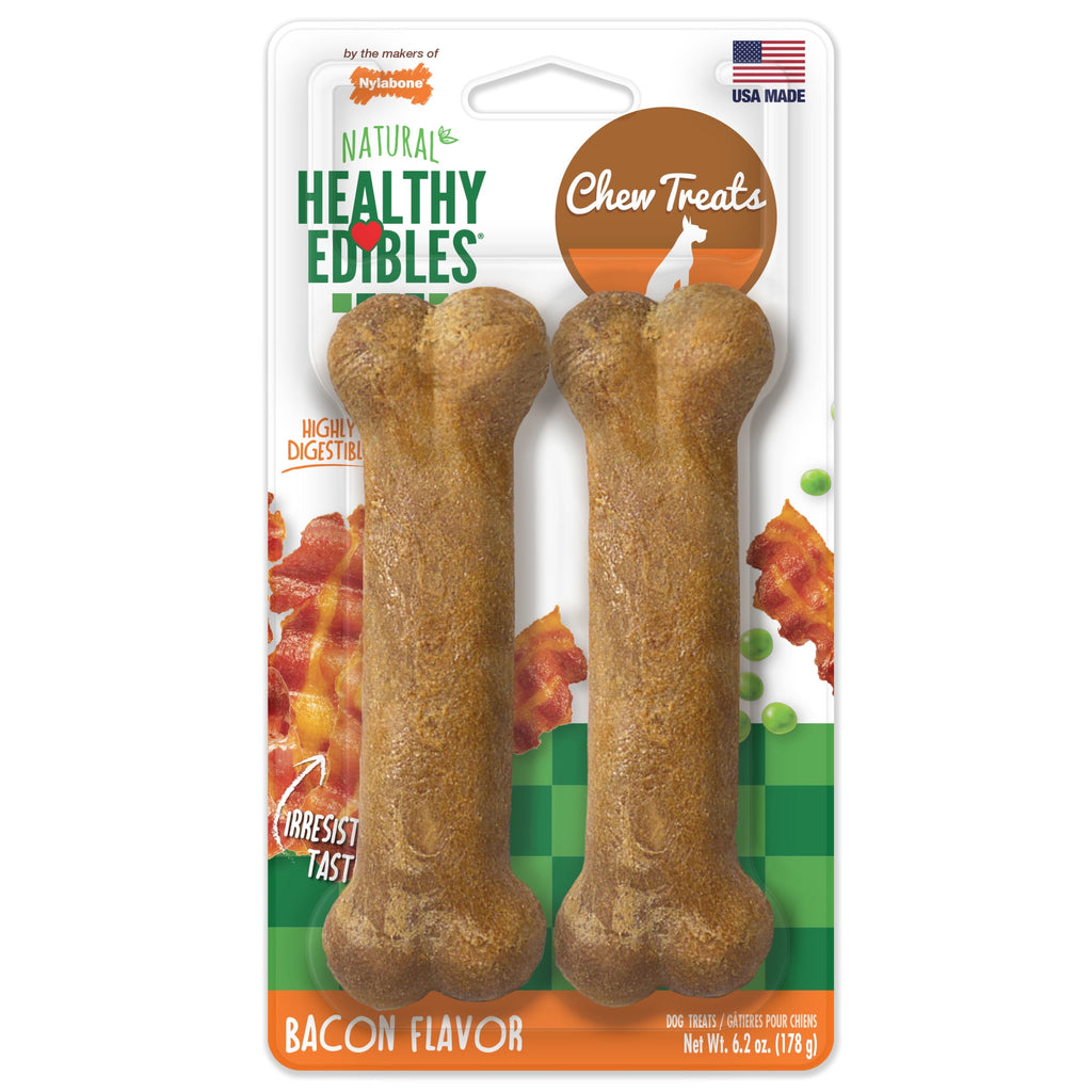 Nylabone Healthy Edibles Natural Dog Treats, Long Lasting Dog Bones, Bacon Flavor Dog Treats, For Medium Dogs (2 Count)