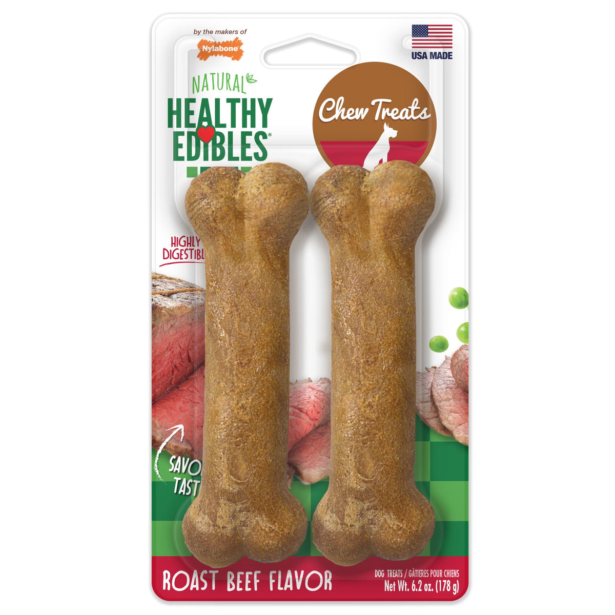 Nylabone Healthy Edibles Natural Dog Treats, Long Lasting Dog Bones, Bacon Flavor Dog Treats, For X-Small Dogs (8 Count)